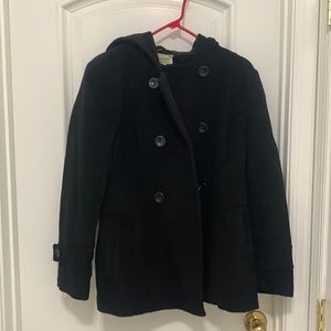 Black St. John’s Bay button up peacoat. Size small